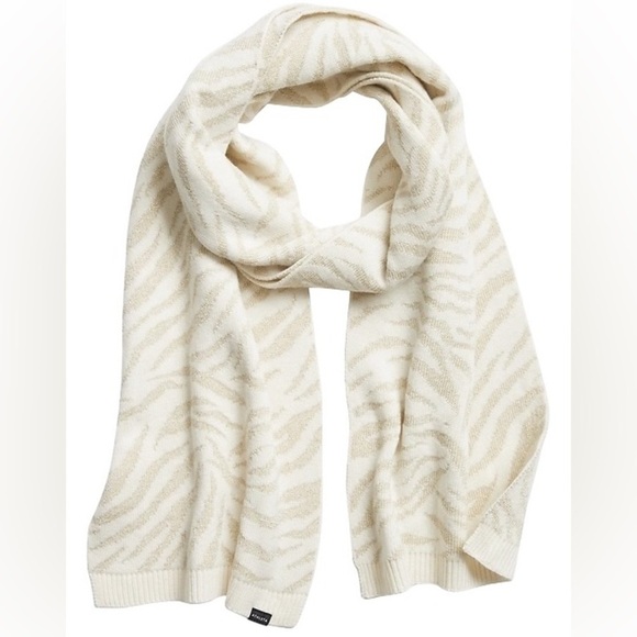 NWT Athleta Merino Wool Blend Animal Tiger Print Blanket Scarf Wrap Cream OS - Picture 2 of 16